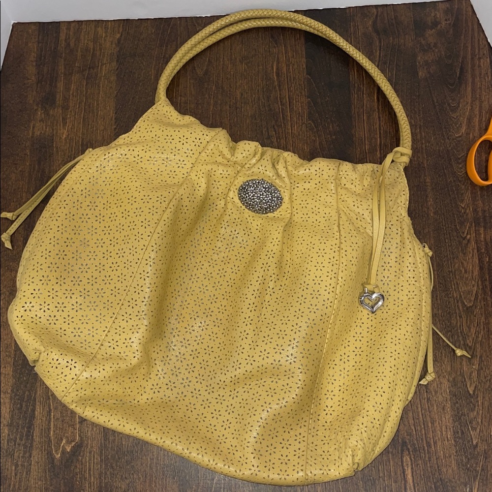 Brighton Large Butter Yellow Leather Francie Daisy Cutout Hobo Bag Slouchy Purse